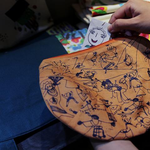 Tohe pouch with Nem's drawings