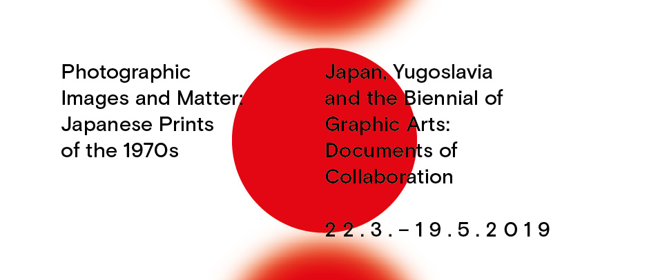 Graphic image presenting the exhibition in Ljubljana on Japan, Yugoslavia Graphic arts collaborations in 1970s