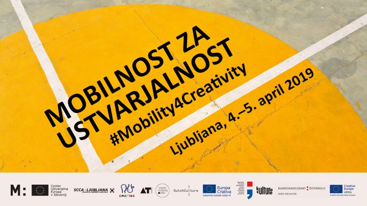 Poster in Slovenian language for Mobility for Creativity conference in Ljubljana, April 2019