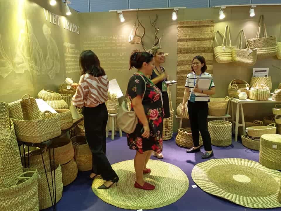 Stand at Viet nam lifestyle fair with baskets and woven goods