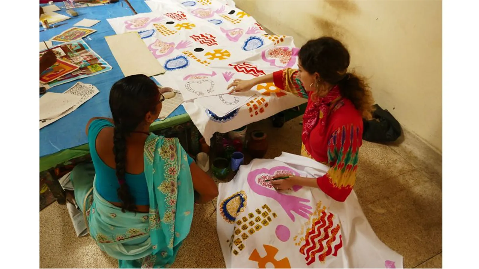 Image of textiles designer Ellen Rock works in close collaboration with local artisans (Credit: Ellen Rock, via the BBC).