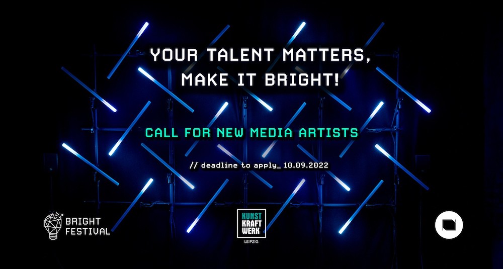 Bright Festival logo and open call text on dark background