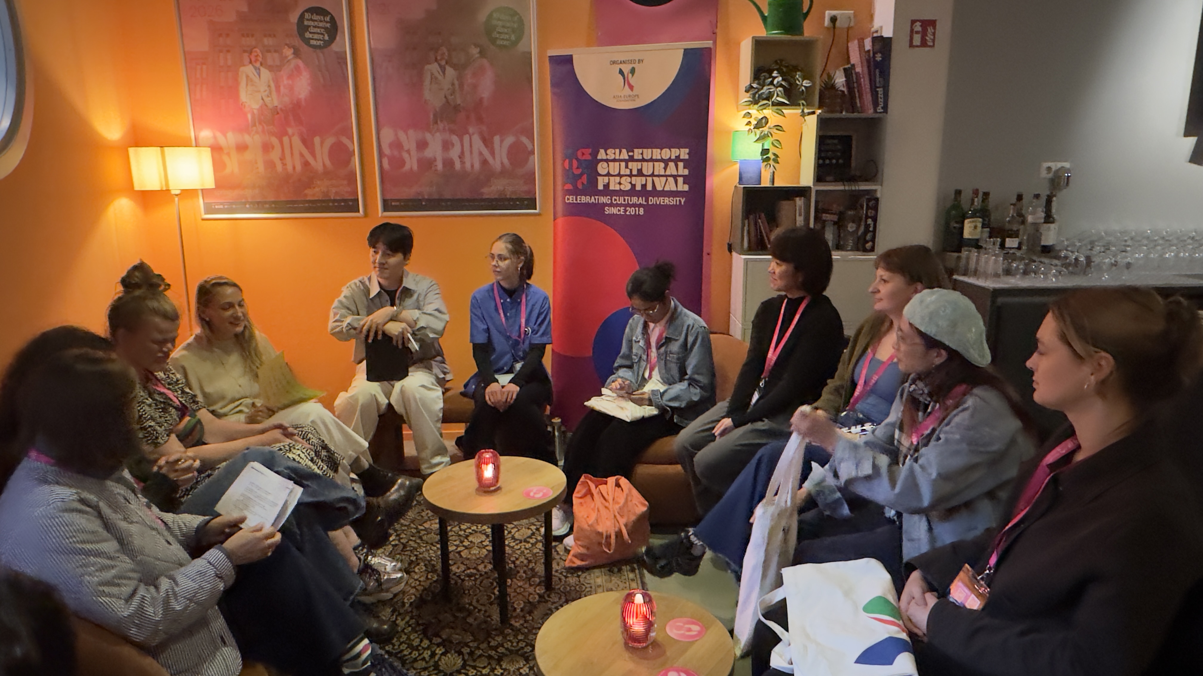 1. Participants gathered at Theater Kikker Caf&eacute; for the Opening Session of AECFest CAMP. Photo &copy; ASEF Culture.