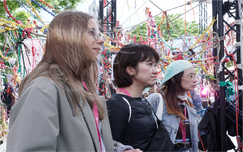5. Participants Nagara Wada (Japan), Red (Viet Nam) and Una Valaine (Latvia) during meeting with artists of Home Bound. Photo &copy; ASEF Culture.