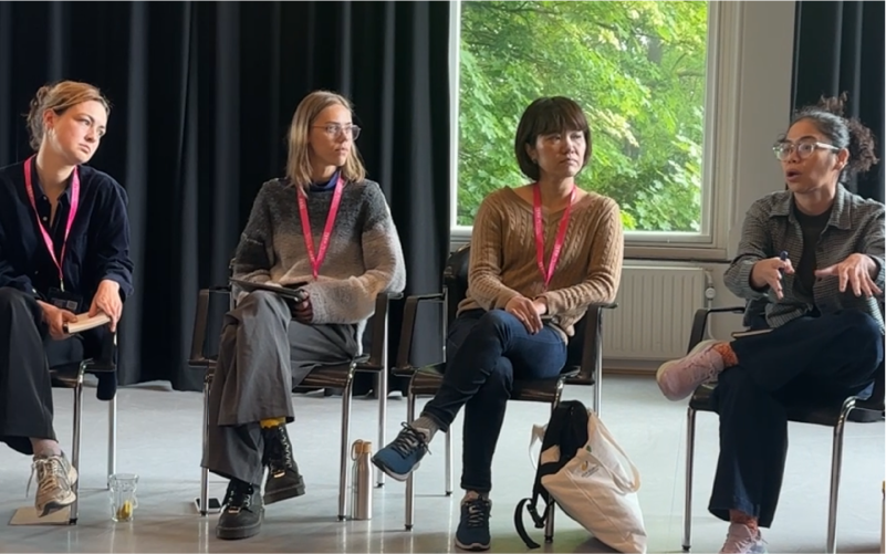 2. Participants (from left to right) Lara van Lookeren (Netherlands), Una Valaine (Latvia), Nagara Wada (Japan) and Yoi Jariyapun (Thailand) attending SPRING Academy Opening Session for 'Posthumanist Perspectives: Beyond the Human Body. Photo &copy; ASEF Culture.