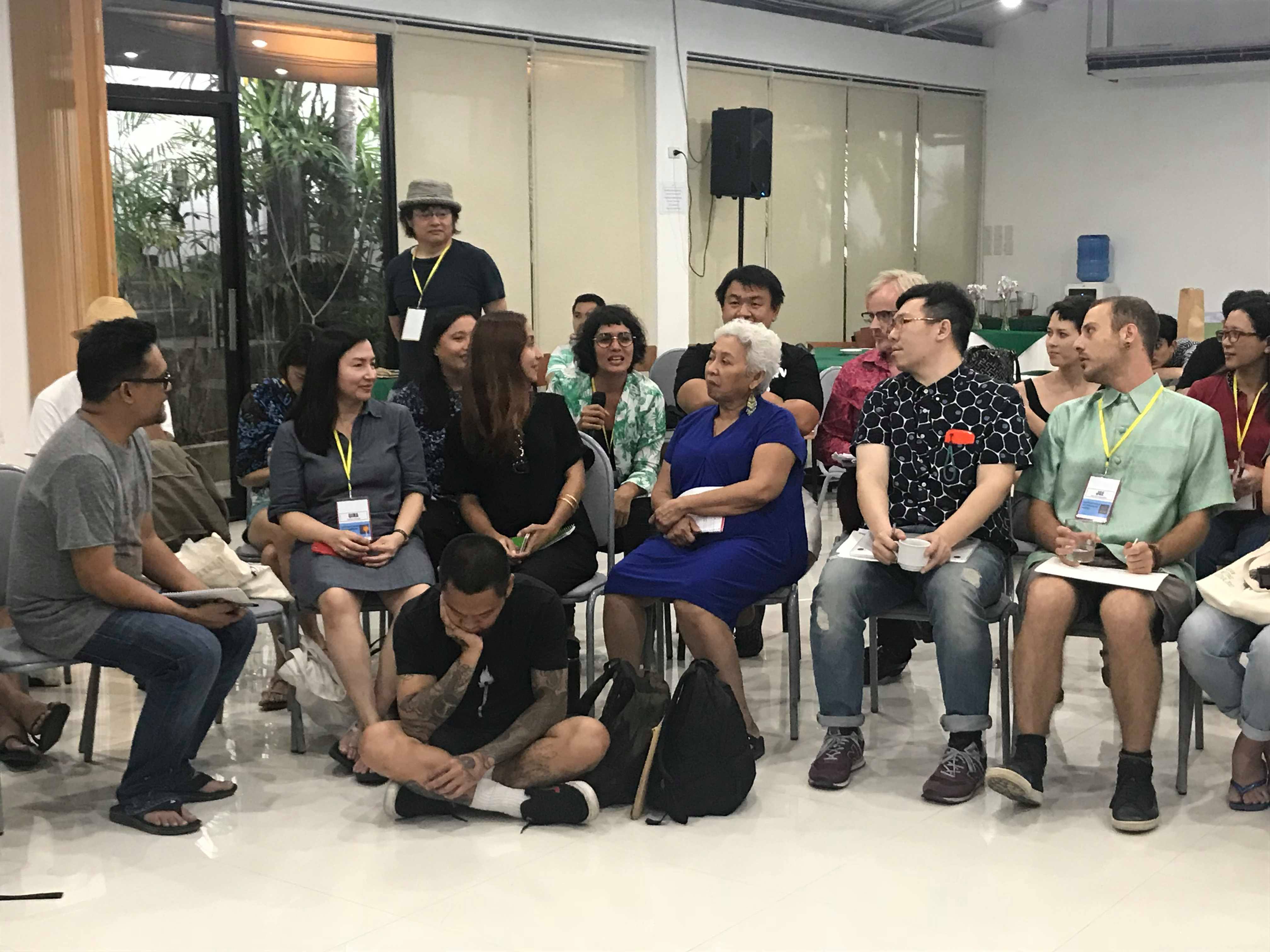 Photo: Martha Atienza, DAKOgamay (Philippines), talking about her new residency program in Bantayan Island. Photo credit: JK Anicoche