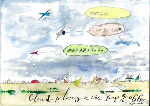 Pavel Pepperstein, Cloud Planes / Flying Shells in Paris for COP21
