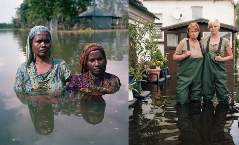 1.Gideon Mendel, Drowning World (Bangladesh), outdoor exhibition in Paris 2. Gideon Mendel, Drowning World (Germany), outdoor exhibition in Paris 