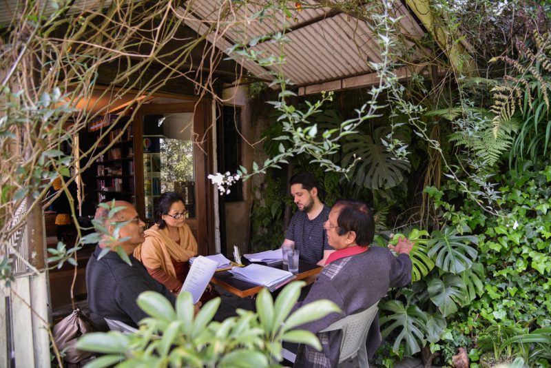 02_L-R_RajendraBhandari(poet), Sudha Rai(poet), Christian Filips(poet), Michael Chand(translator) working together in Gangtok_(c)Goethe-Institut by YawanRai